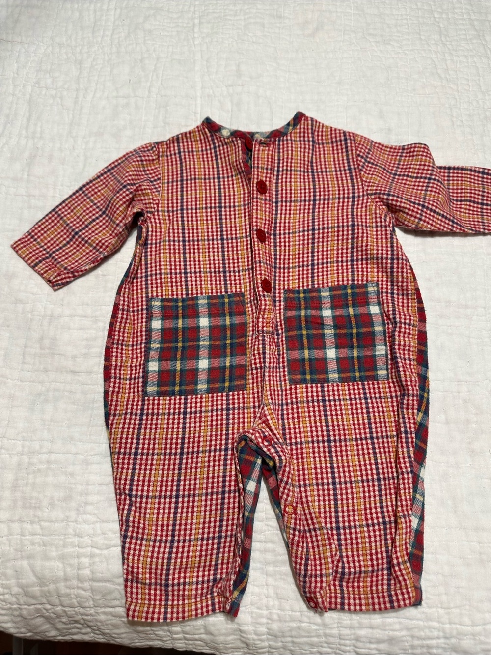 Vintage GAP Red Plaid Baby Romper with Multicolor Accents